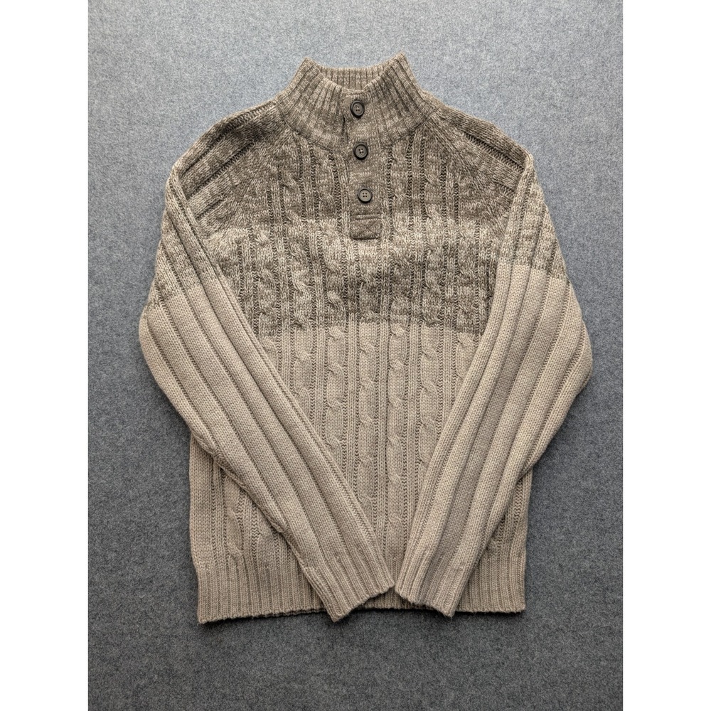 Weatherproof Vintage Mens Large Brown Tan Cable Knit Mock Neck Button Sweater